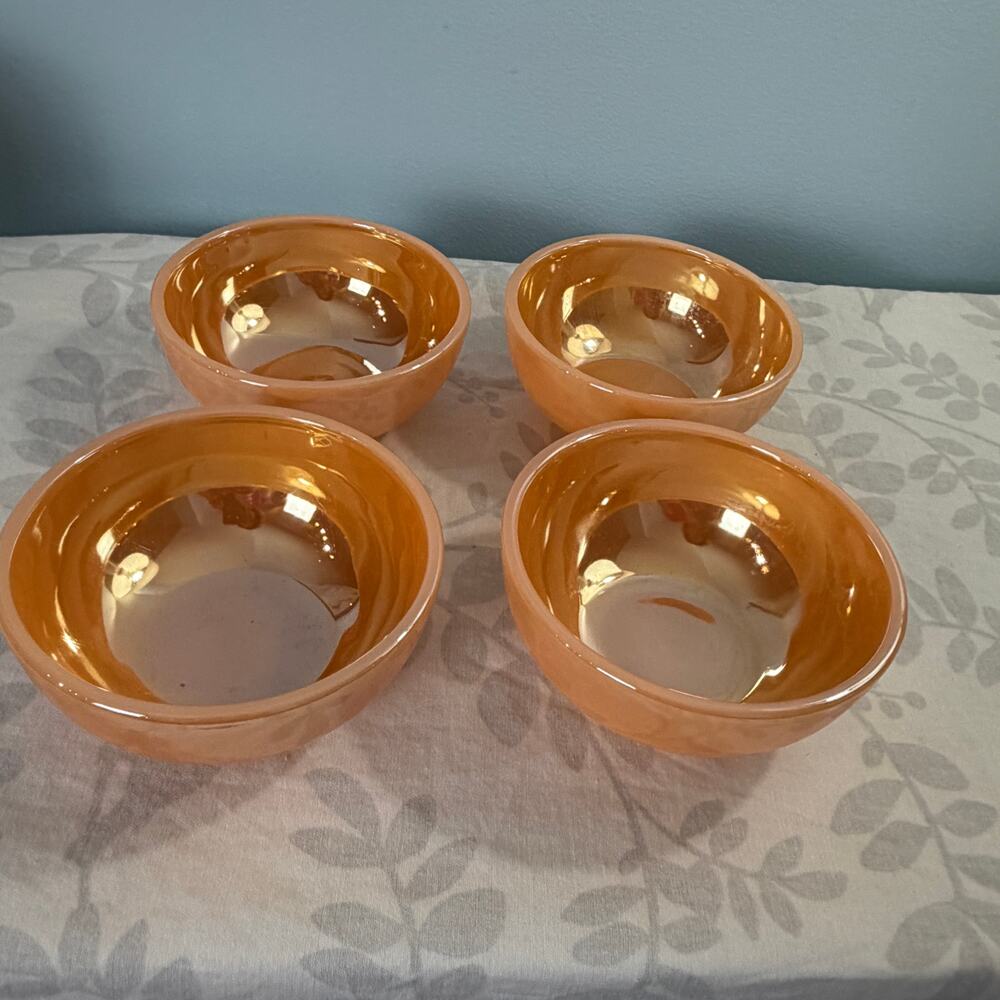 Fire-King Peach Lustre Berry Bowls Set of 4 Vintage Anchor Hocking USA